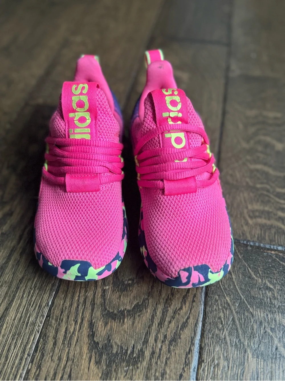 adidas Kids Bright Pink Sneakers with Multicolor Camo Trim